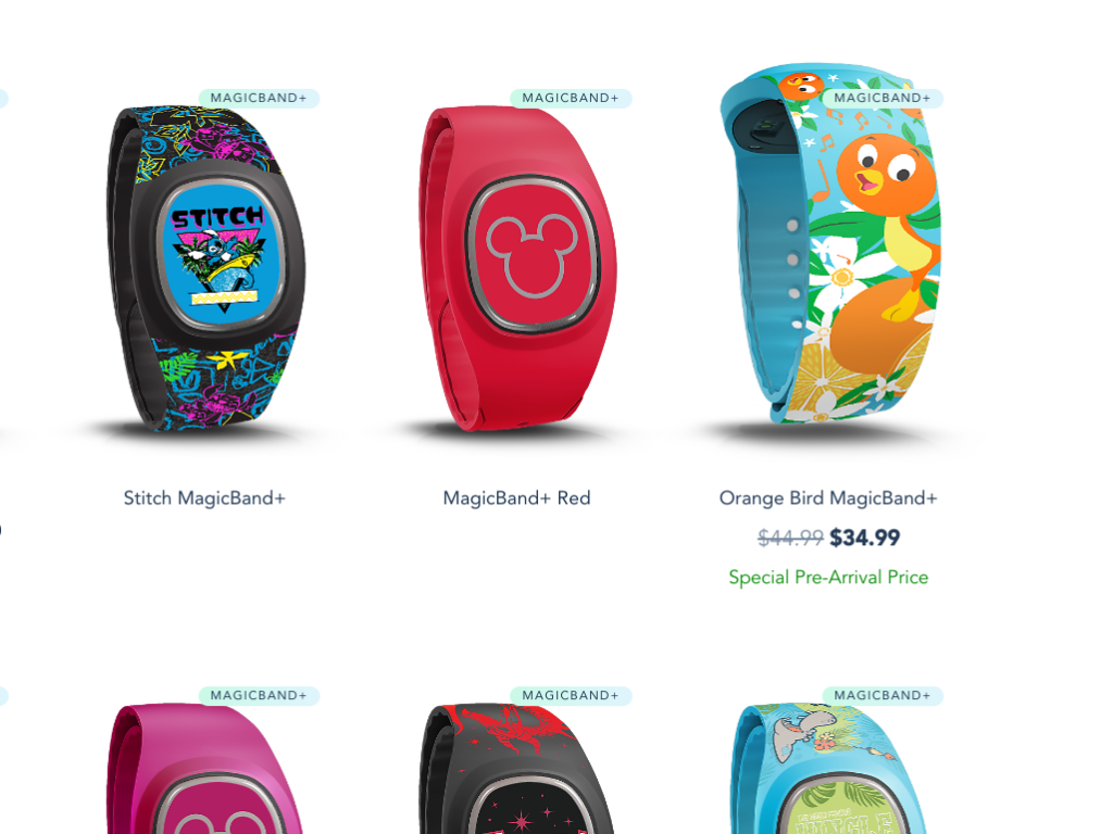 Screenshot of pre-order MagicBand+ options and pricing