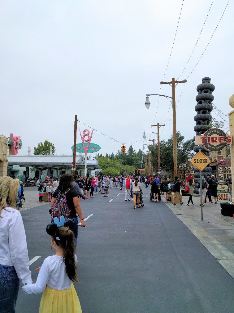 Cars Land main drag with Flo's and Luigi's