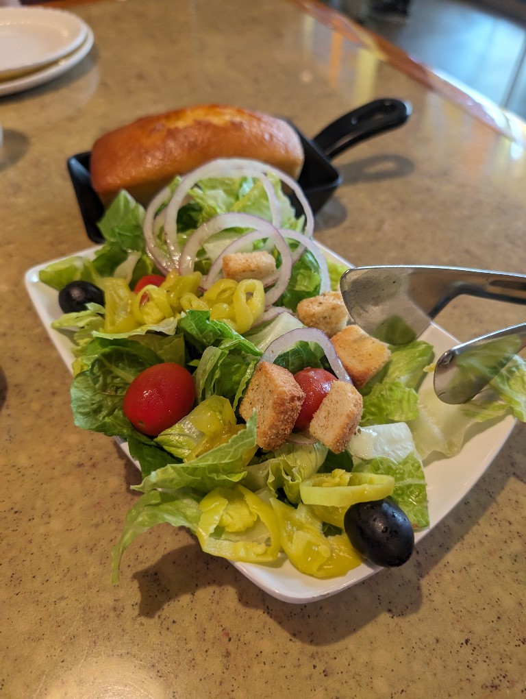A crisp salad and cornbread appetizer at Garden Grill Chip 'n' Dale Harvest Feast