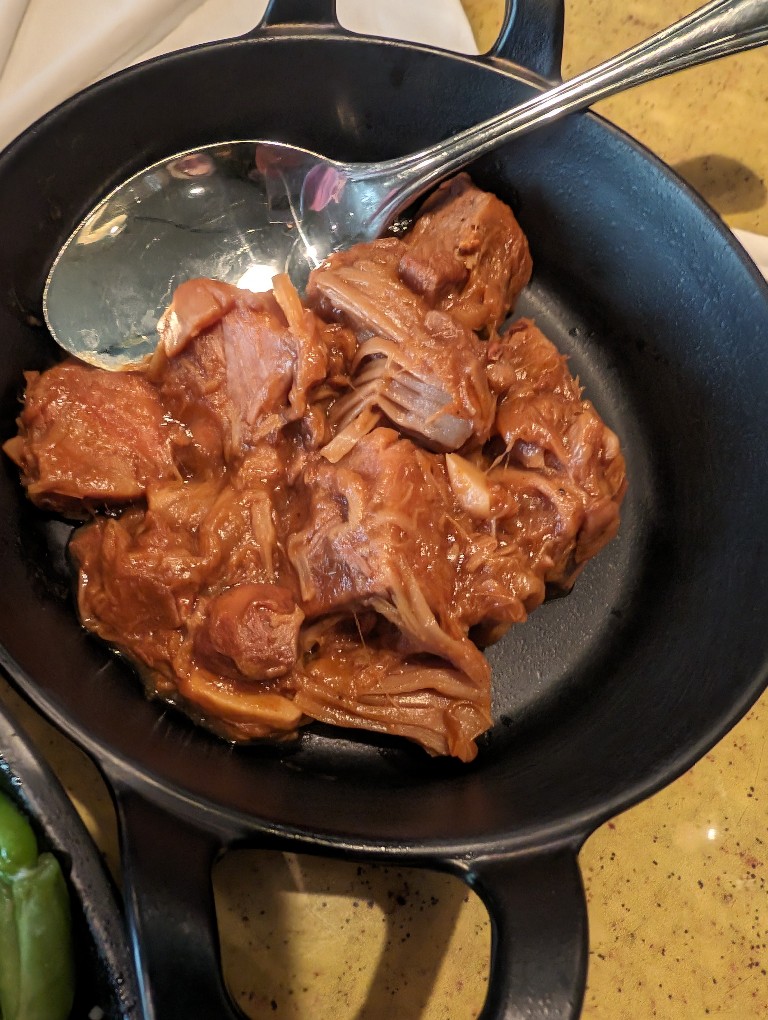 Plant based pulled "pork" made of jackfruit in a vinegar based BBQ sauce