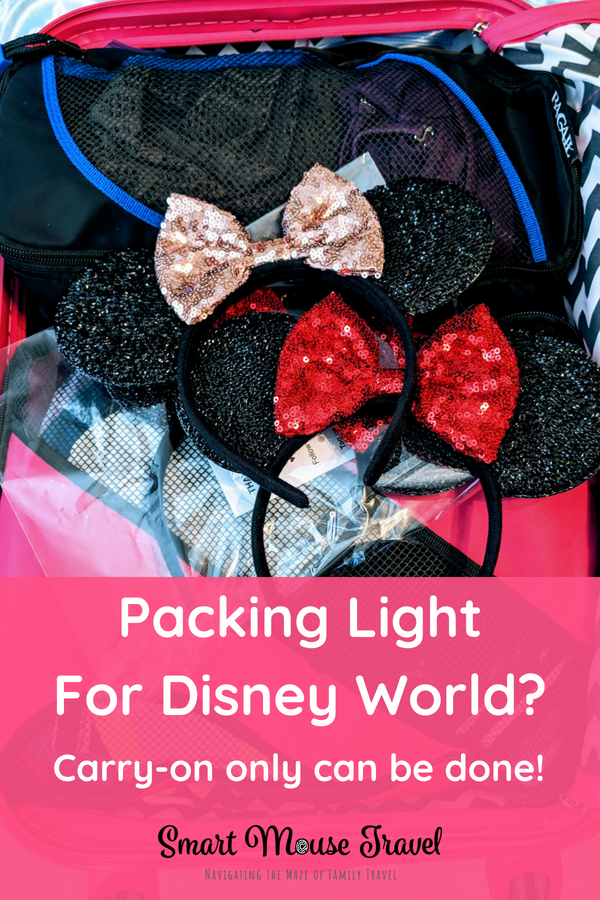 Are you heading to Disney for a short visit? Then I challenge you to pack light for Disney World using my tested tips. They even work for runDisney trips! #rundisney #disneypacking #disneyworld #packing