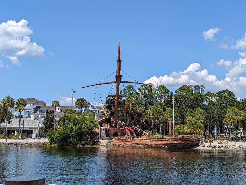 An impressive "shipwreck" is a giant water slide at Disney's Yacht Club