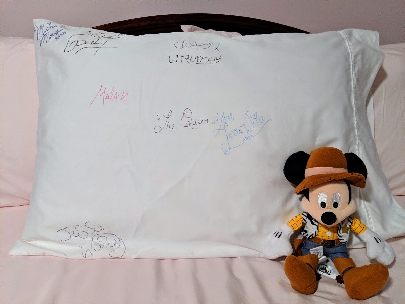 If you are looking for a Disney autograph book alternative, making a Disney autograph pillowcase is a fun, cheap, and easy souvenir. #disneyvacation #disneycraft #disneycharacters #familyvacation