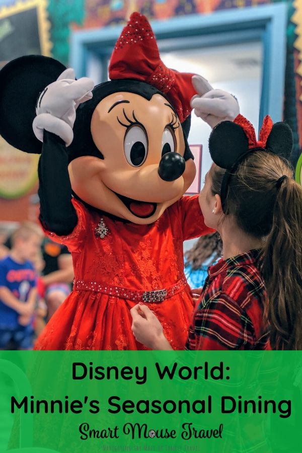 Minnie's Seasonal Dining character meal at Hollywood Studios lets you see classic characters ready to celebrate seasons like Christmas and Halloween. #disneyworld #disneychristmas #minniemouse #mickeymouse #disneycharactermeal