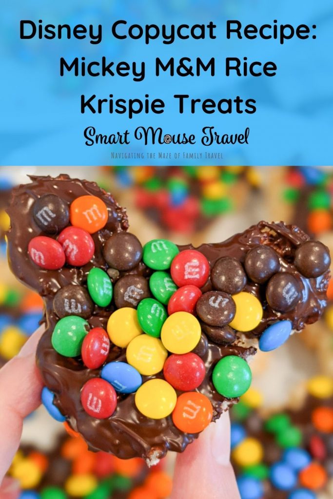 Make your own Mickey M&M Rice Krispie Treat Disney copycat recipe at home for a delicious snack until you can visit Disney World or Disneyland again.