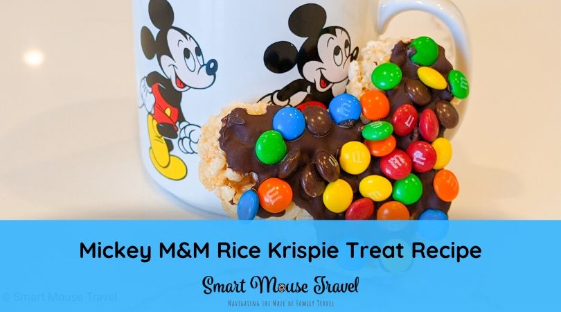 Make your own Mickey M&M Rice Krispie Treat Disney copycat recipe at home for a delicious snack until you can visit Disney World or Disneyland again.