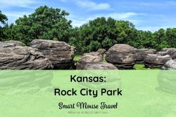 Rock City Park is a great Kansas road trip stop. Stretch your legs and climb huge boulders formed millions of years ago at Rock City. #familytravel #roadtrip #kansas #roadsideattraction