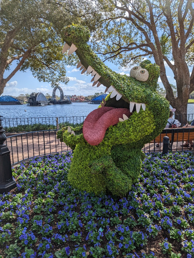 The Tick Tock Croc hungrily looks at Captain Hook during Epcot Flower and Garden Festival