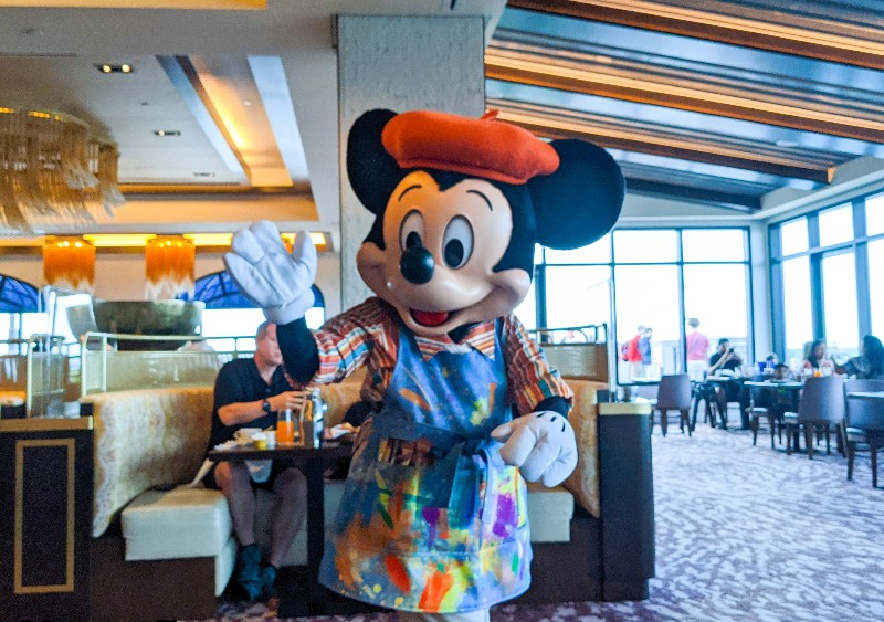 Mickey Mouse at Topolino's Terrace. Take a tour of our Disney's Riviera Resort 1 bedroom villa which is a sophisticated take on the usual Disney World resort experience. #disneysrivieraresort #disneyworld