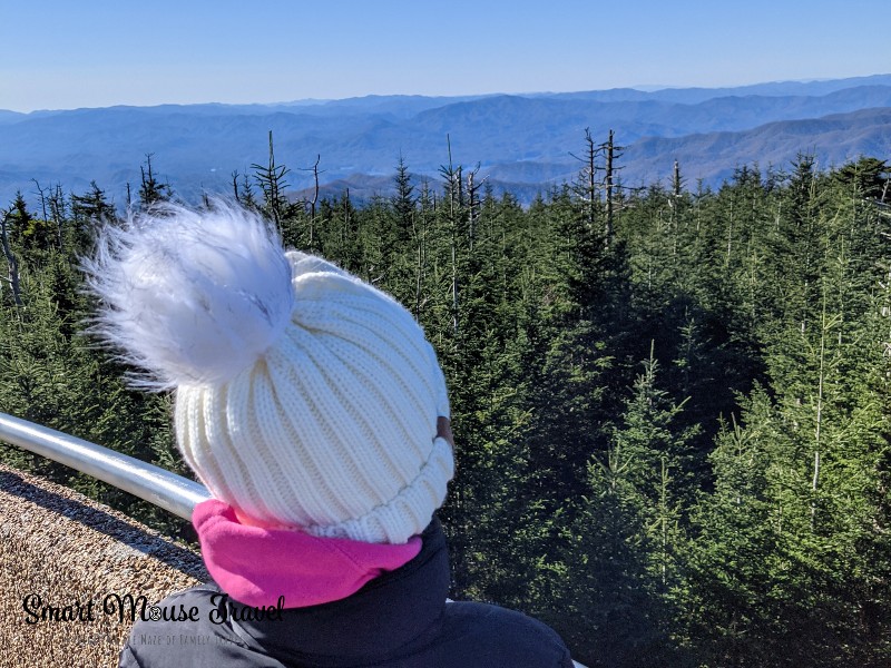 Expansive view of Great Smoky Mountains National Park from Clingman's Dome. Use these tips for avoiding crowds at Great Smoky Mountains National Park to have a fun and relaxing family vacation in Tennessee.