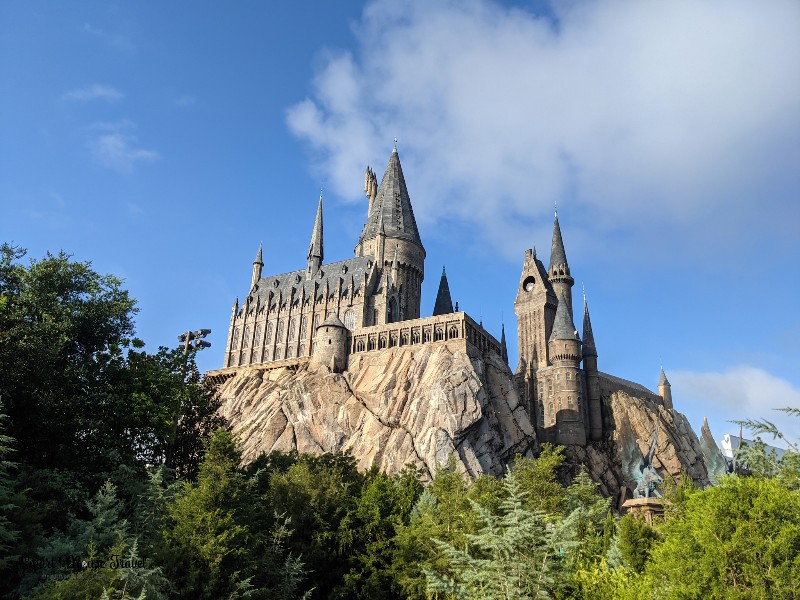 Bright blue skies behind Hogwarts castle at Universal's Islands of Adventure.