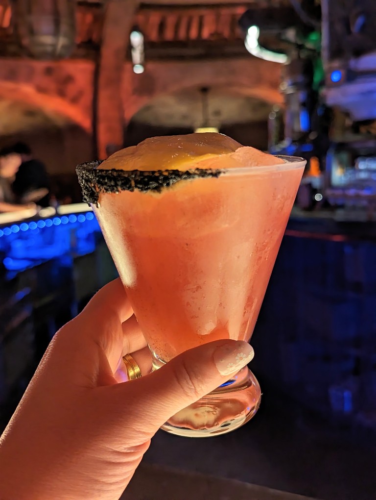 Black sea salt and a fruity foam bring a delightful balance to The Outer Rim margarita at Oga's Cantina