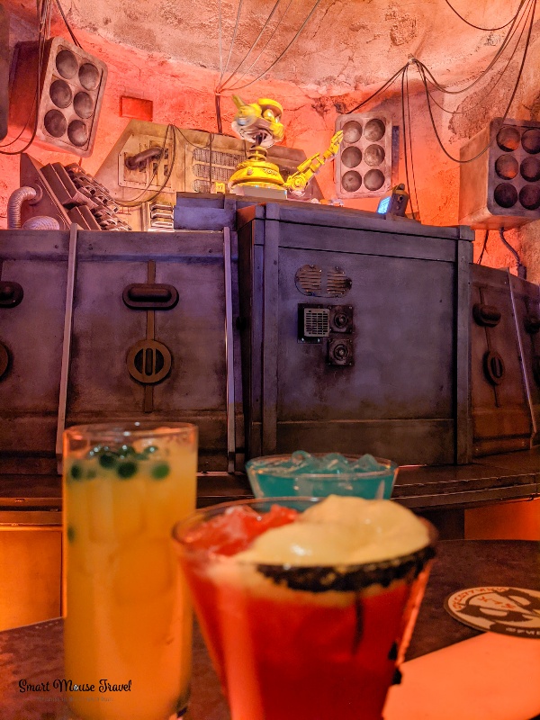 Drinks in front of DJ-R3X at Oga's Cantina in Galaxy's Edge.