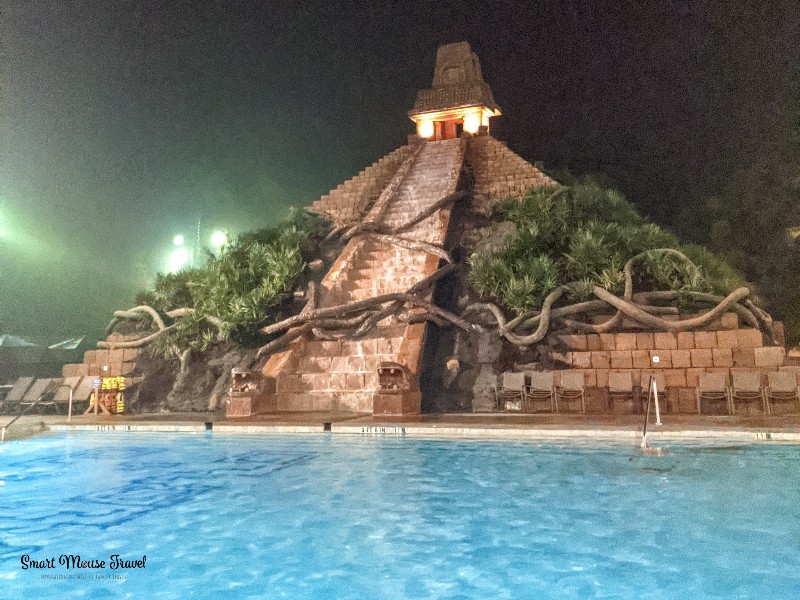 A 50 foot Mayan pyramid is the focal point of the Coronado Springs pool area.