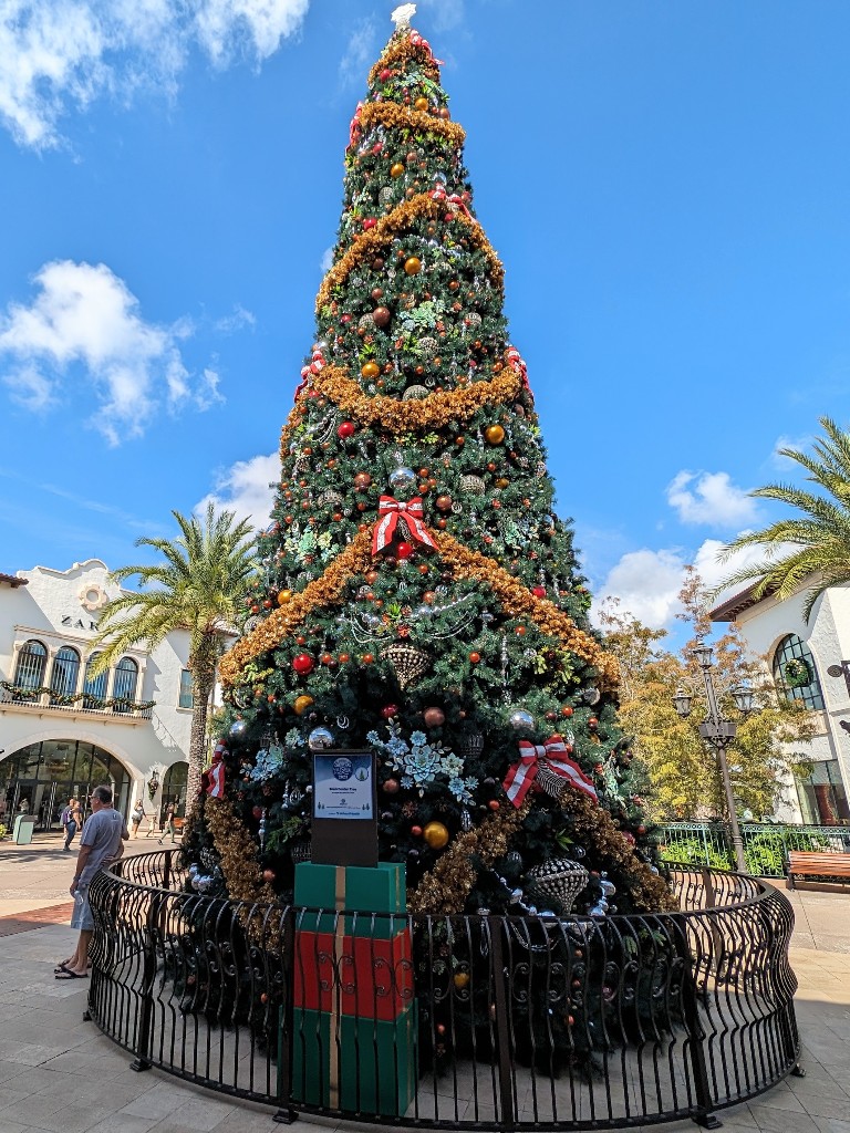 Rustic, earthy decor is a unique change to this normally sparkling tree at Disney Springs