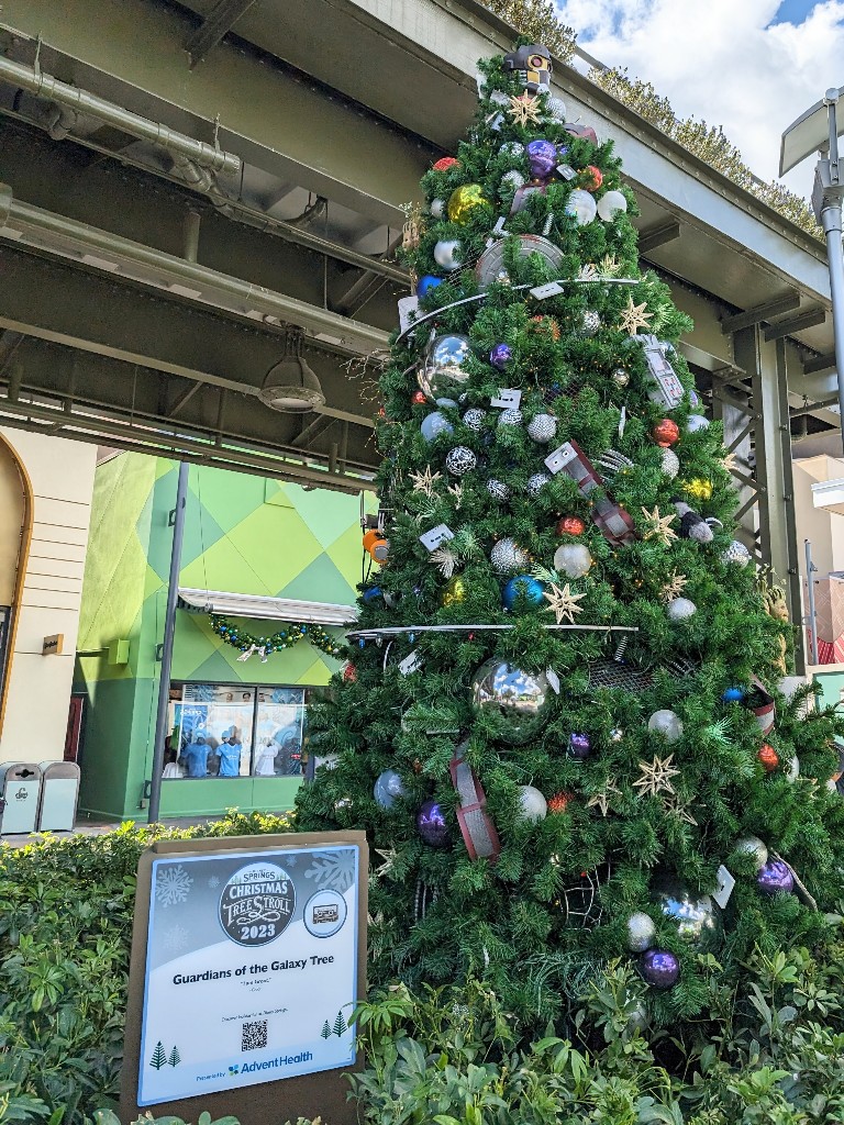 Find baby Groot, Star Lord's helmet, and cassette tapes galore on the Guardians of the Galaxy Christmas tree