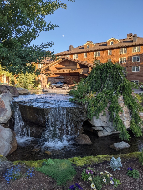 Sunset bathes Sun Valley Lodge in warm light