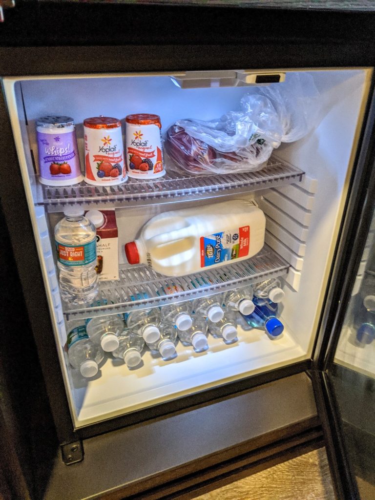 A Disney World beverage cooler filled with groceries delivered to the resort