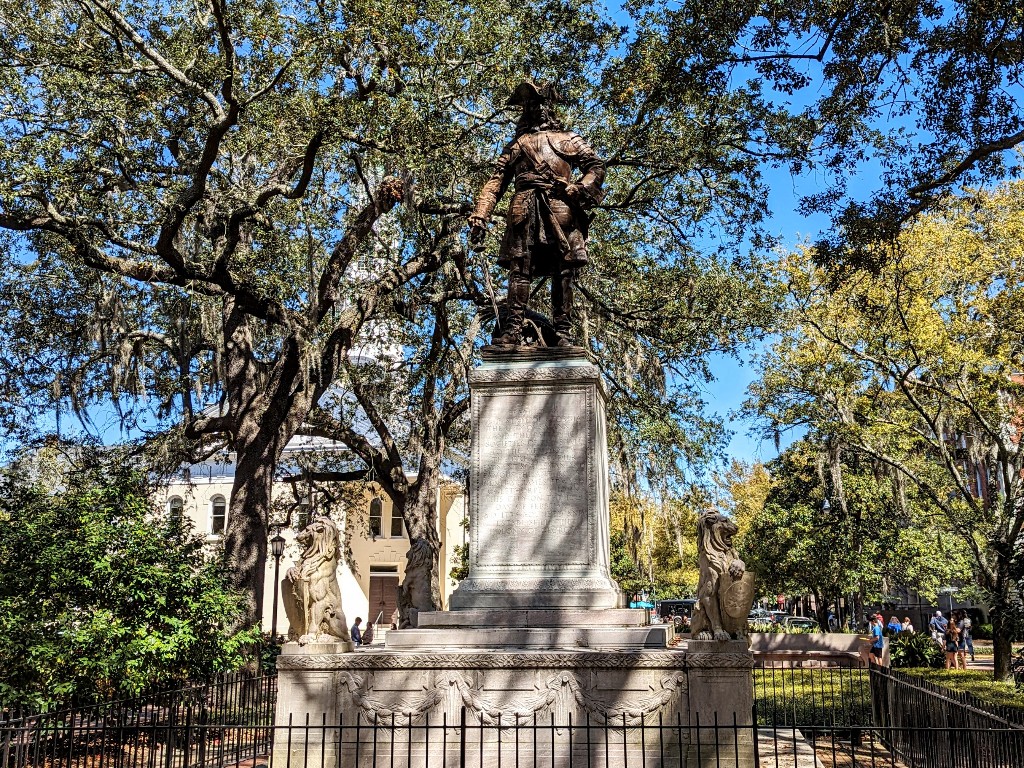 A monument to James Oglethorpe who designed Savannah
