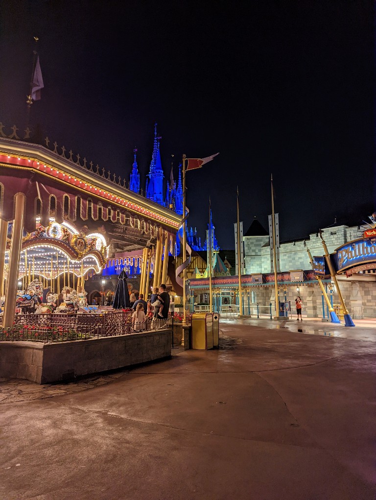 Nearly empty walkways at Magic Kingdom during extra evening hours