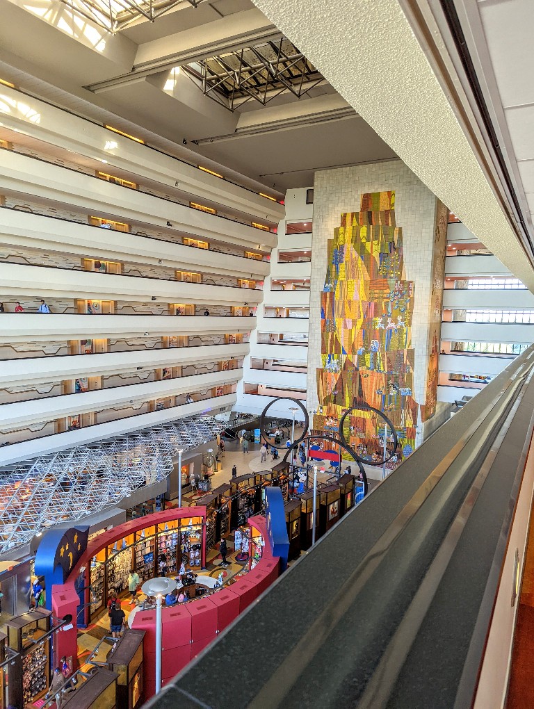 A multi-story mural adorns the wall of the Grand Canyon Concourse at Contemporary Resort