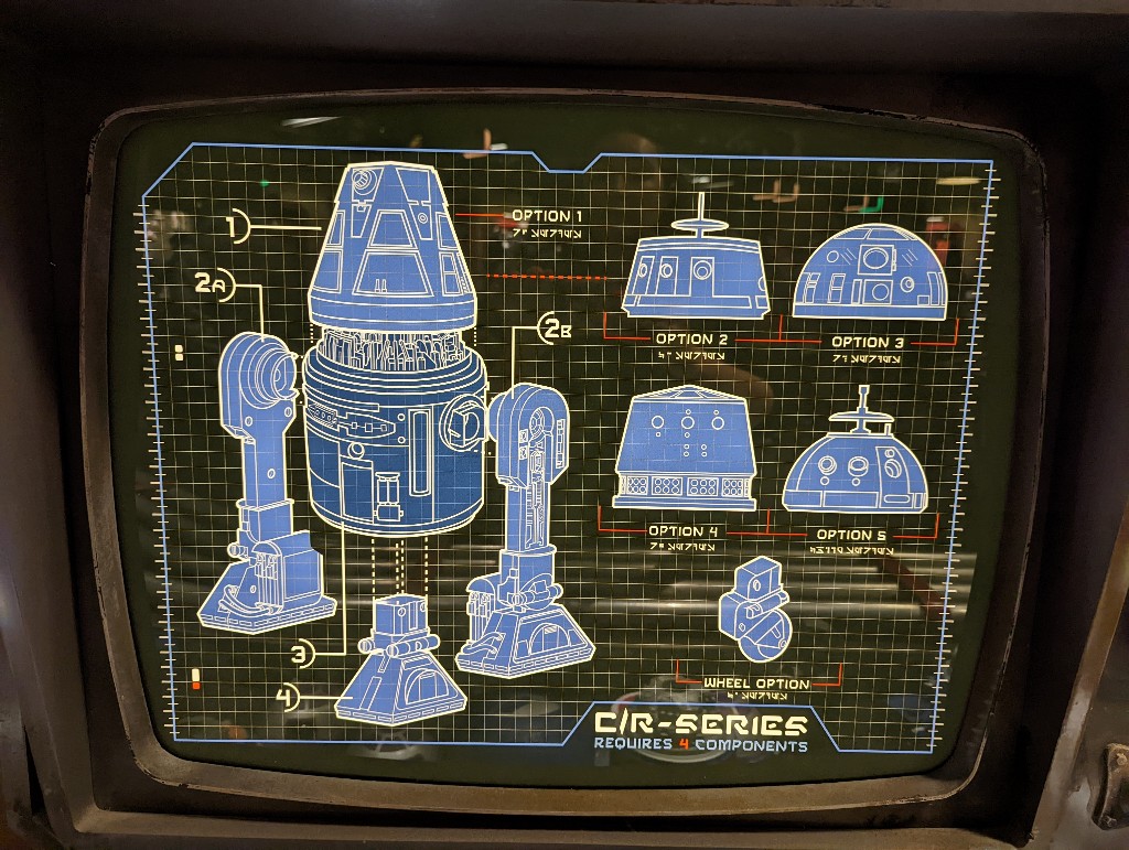 A diagram shows each of the four pieces needed to build a R or C series astromech at Droid Depot