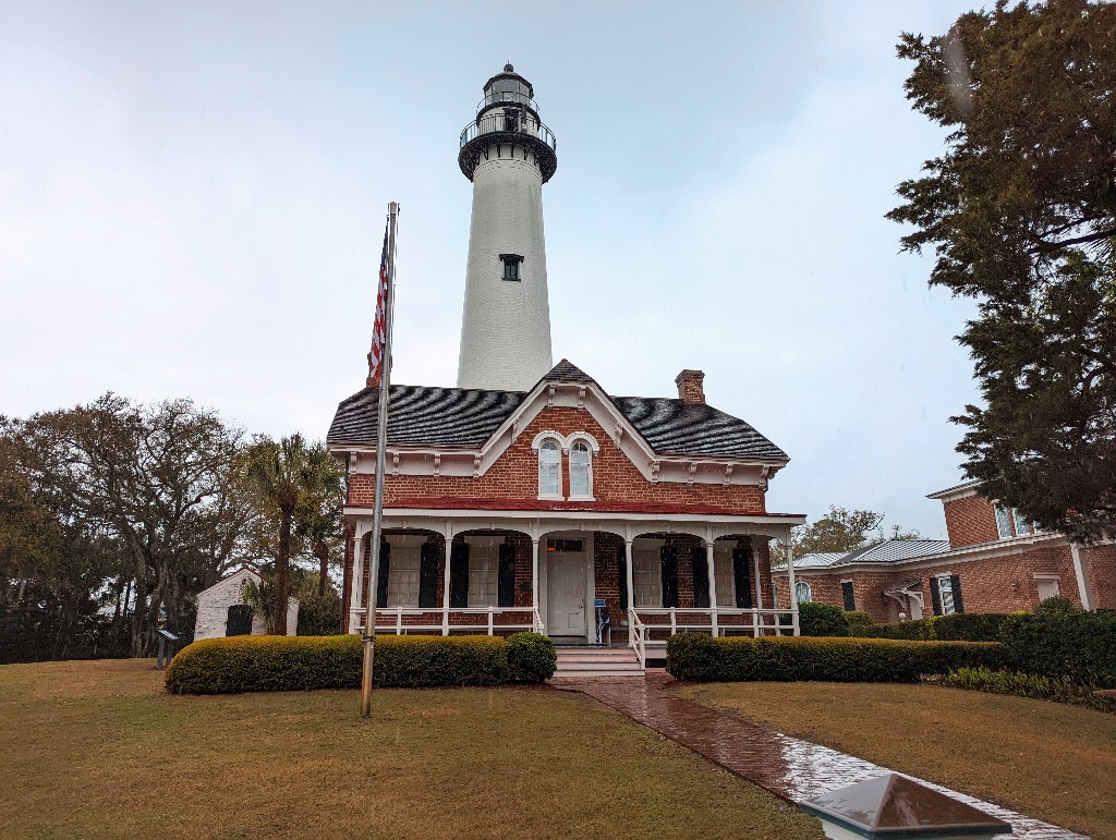 St. Simons Lighthouse and museum on a stormy day