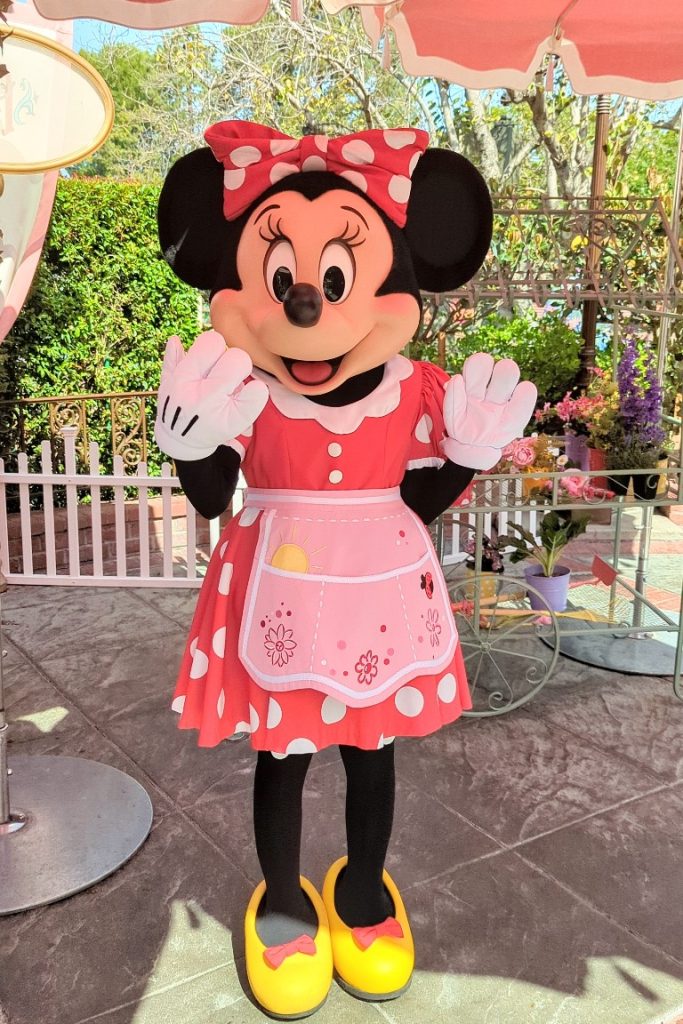 Minnie greets guests at Plaza Inn character breakfast at Disneyland