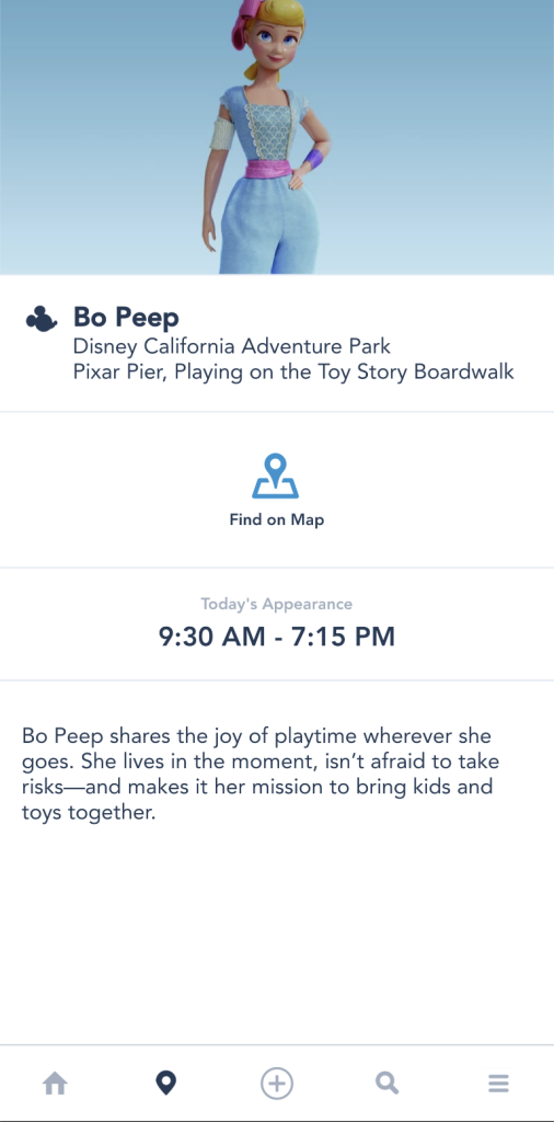 Detailed times and map for Disneyland character meet and greets on the Disneyland app