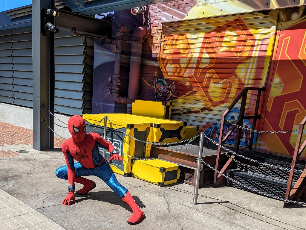 Spider-Man poses in front of the Web Engineering Building when we were looking for Disneyland characters