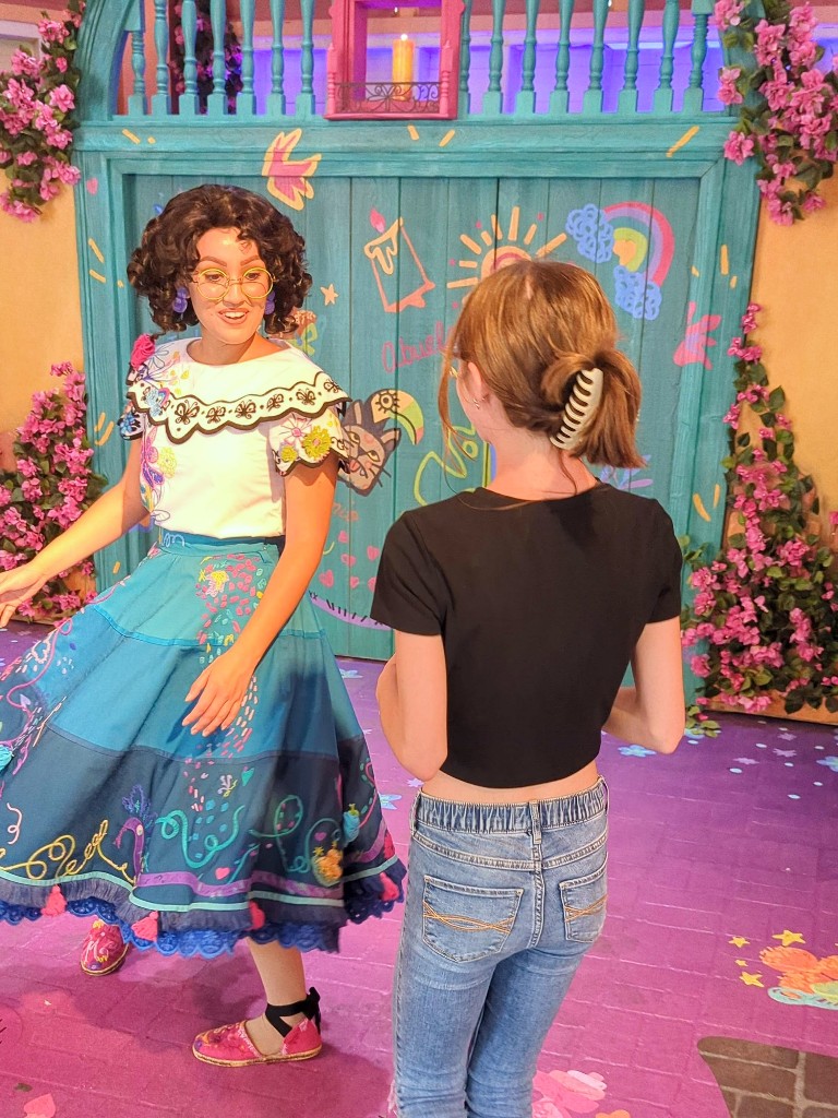 A girl approached Mirabel at Disney California Adventure