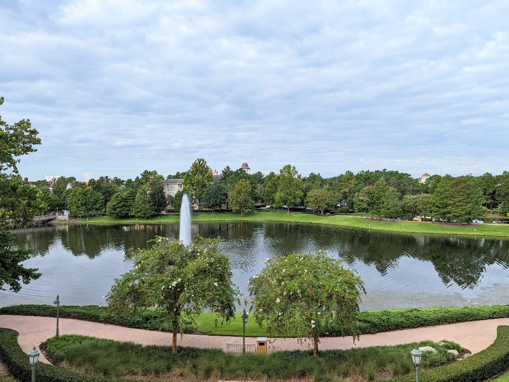 A pond surrounded by trees are a beautiful view from some Saratoga Springs villa balconies