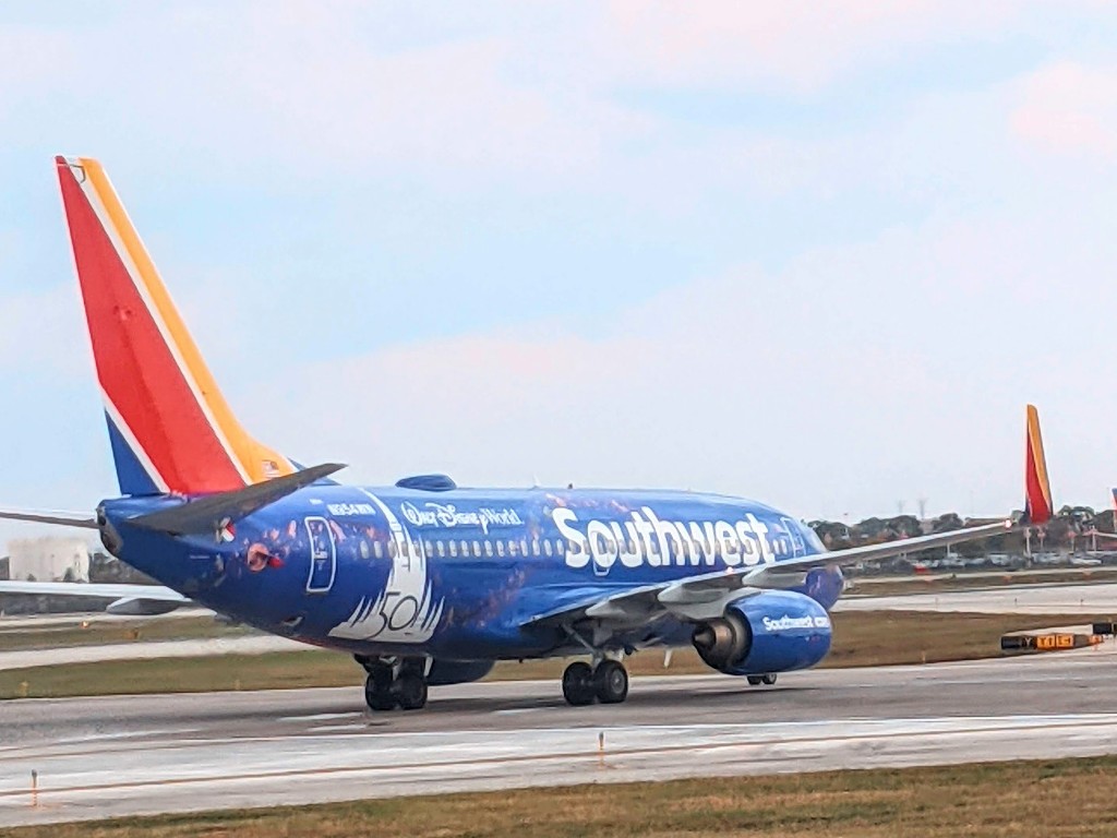 Disney World 50th Southwest plane taxiing at Chicago's Midway airport