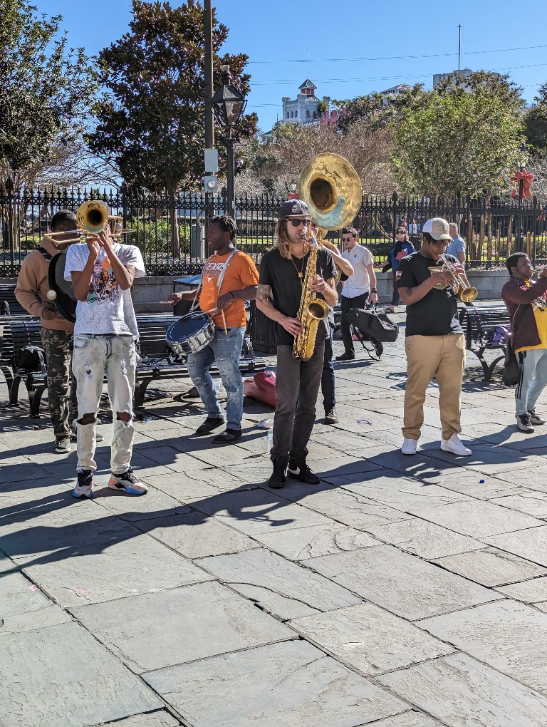 Jazz musicians play for tips in Jackson Square entertaining visitors to New Orleans