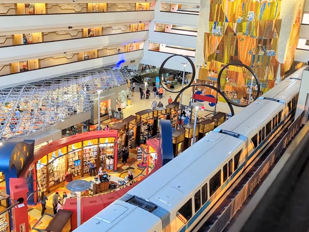 A view of the Contemporary Resort main shopping and dining area from a main tower room.