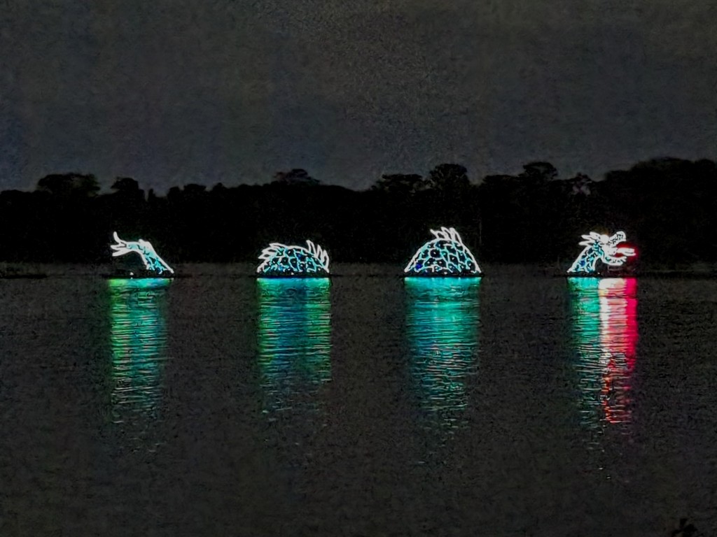 Lighted floats on Bay Lake play music and entertain guests staying in Contemporary Resort Garden Wing rooms