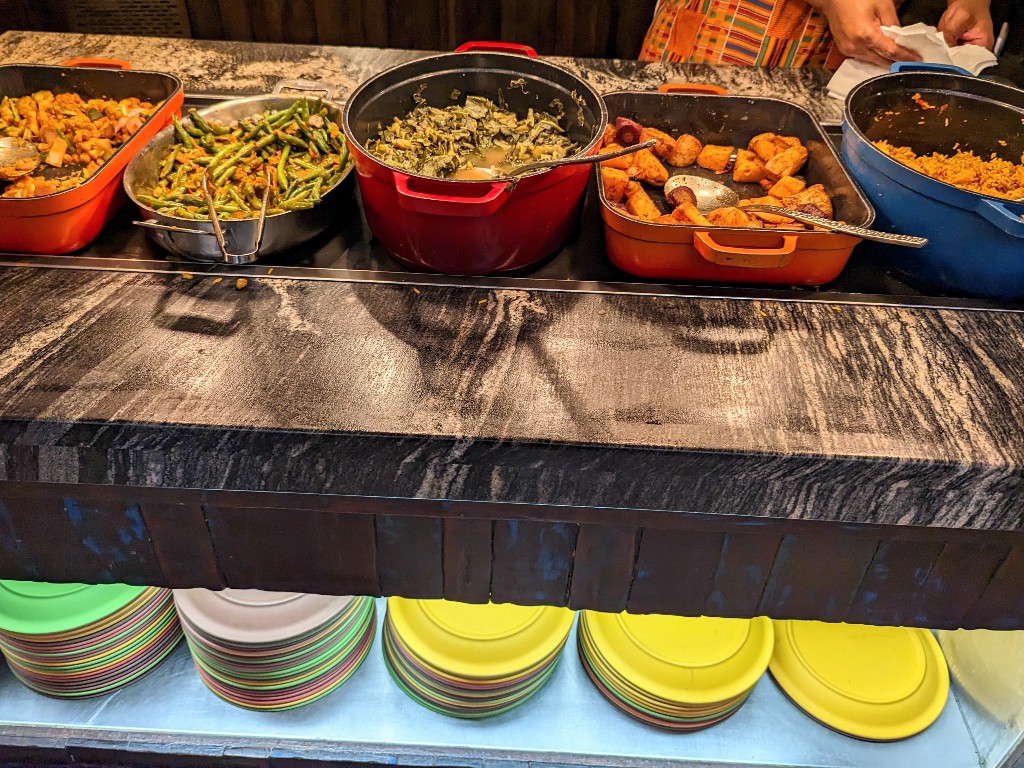 A sample of colorful food on the Tusker House buffet line