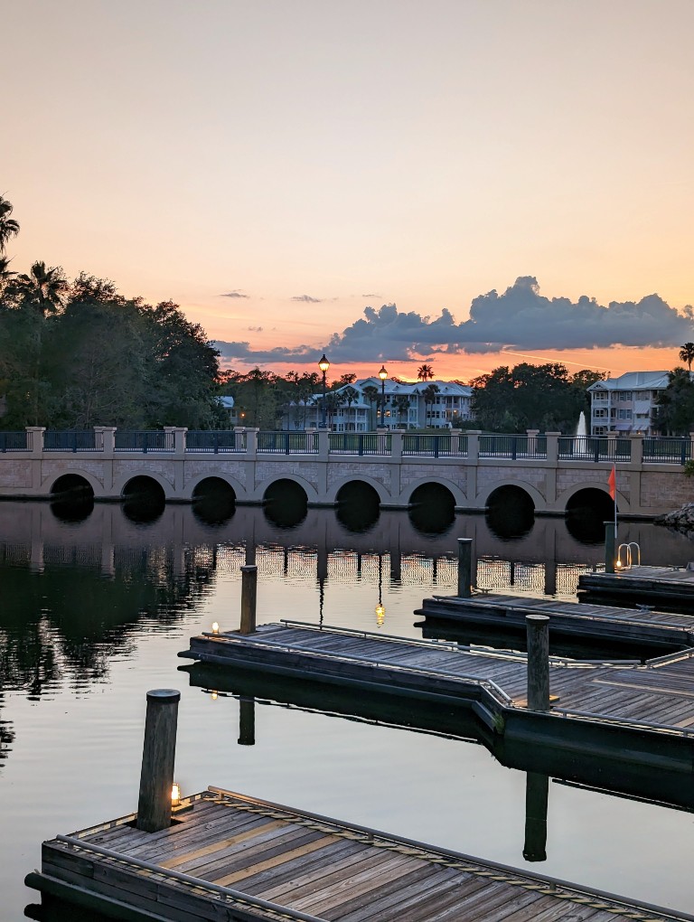 Sunset behind a stone bridge add to the beautiful atmosphere at Old Key West