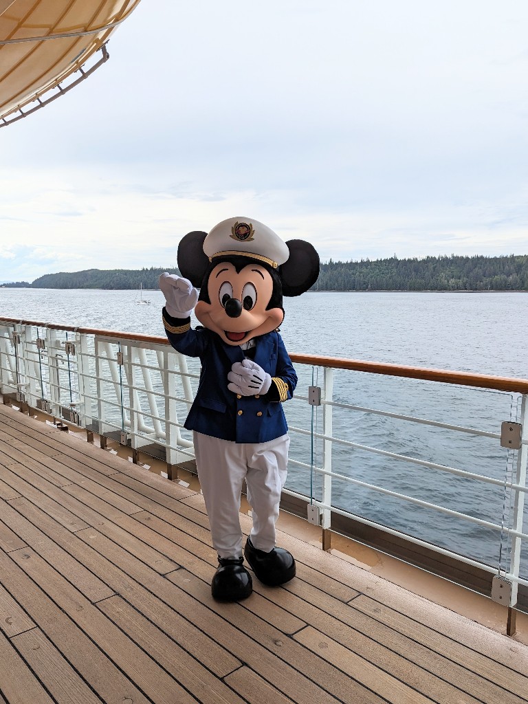 Captain Mickey tours deck 4 to make sure the ship is in tip top shape during this secret and unannounced Disney Cruise character meet and greet.