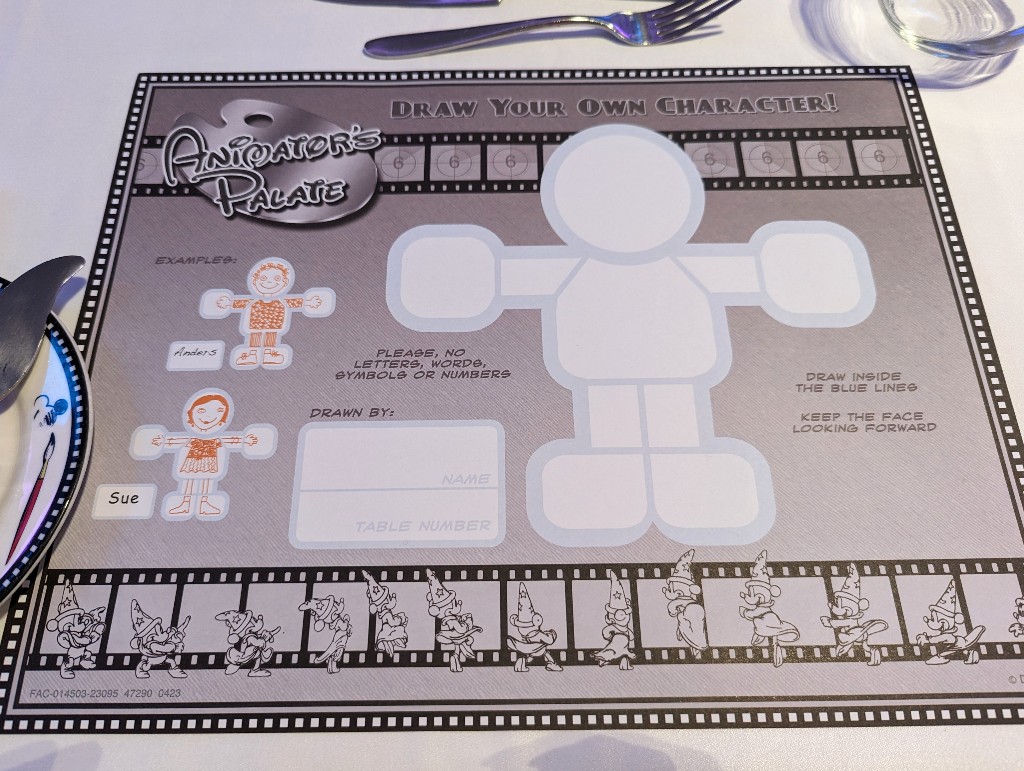 Instructions to draw your own character on a special paper which allows your drawing to come to life at Animator's Palate on a Disney Alaska cruise