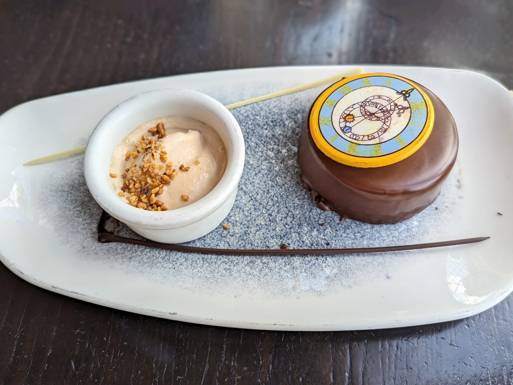 Hazelnut gelato and a rich chocolate mousse are the perfect way to end a meal at Cinderella's Royal Table