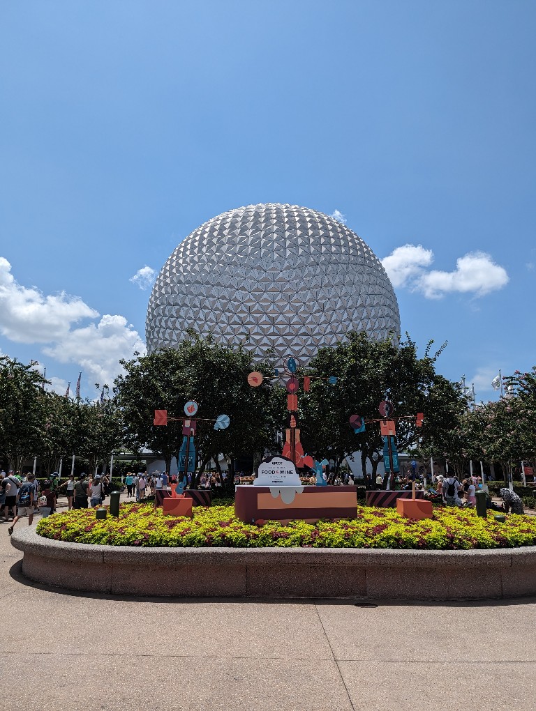 Spaceship Earth at Epcot sparkling in the sun at Disney World