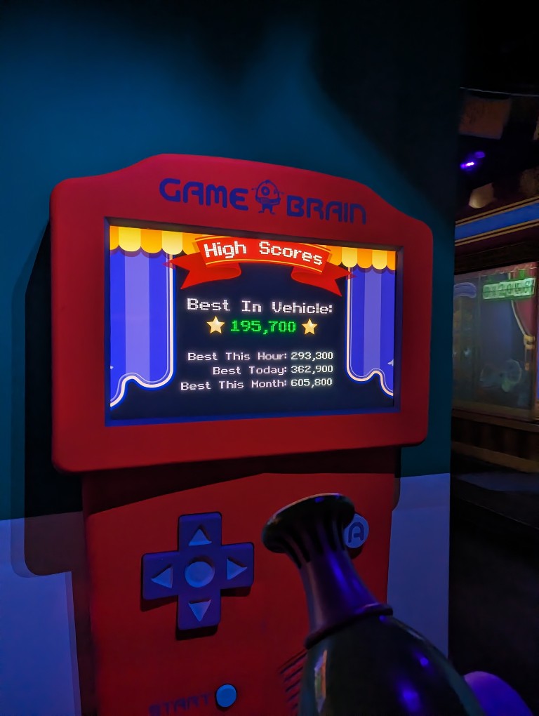 High score results on Toy Story Mania! after using Standby Skipper to book our Lightning Lane