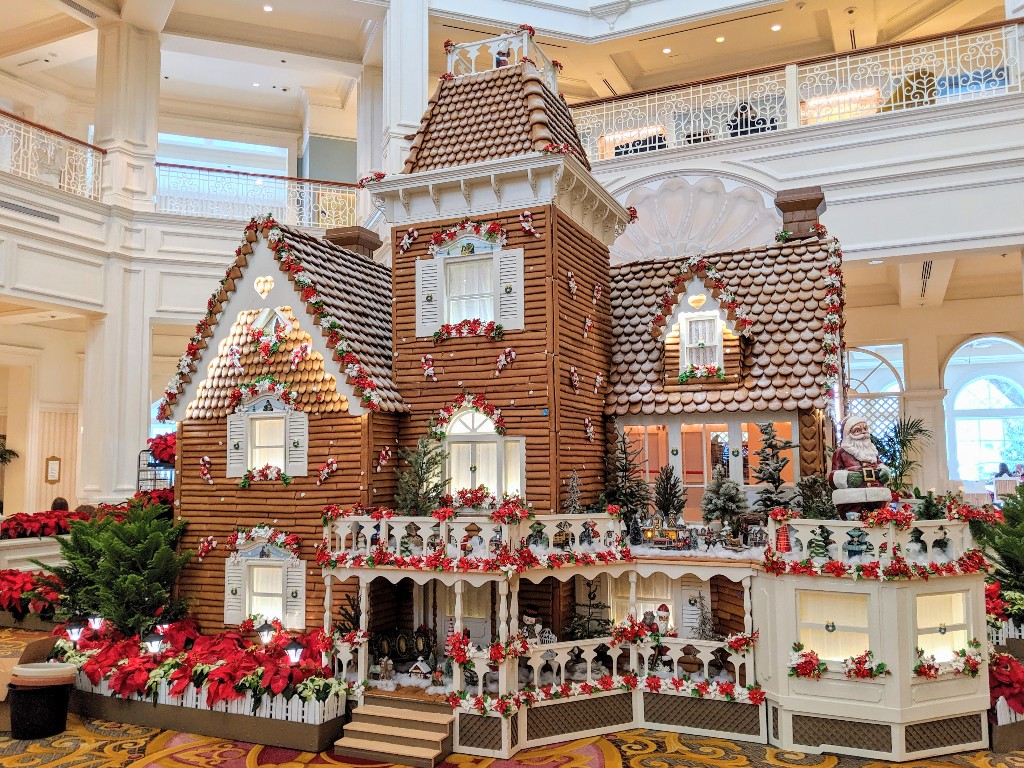 Grand Floridian Resort houses a giant Victorian styled gingerbread house each holiday season at Disney World