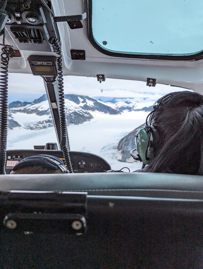Views of Mendenhall Glacier from the backseat of our helicopter