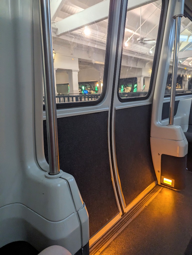 View of the Disney World monorail doors closed at the Grand Floridian Resort stop