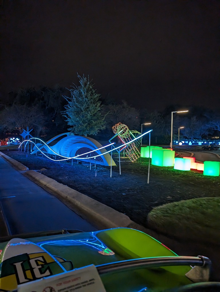 Lights and decorations transform Tomorrowland Speedway into a winter wonderland during MVMCP