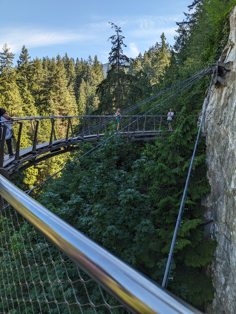Cliffwalk at Capilano Suspension Bridge Park is a thin cantilevered walkway over the canyon below